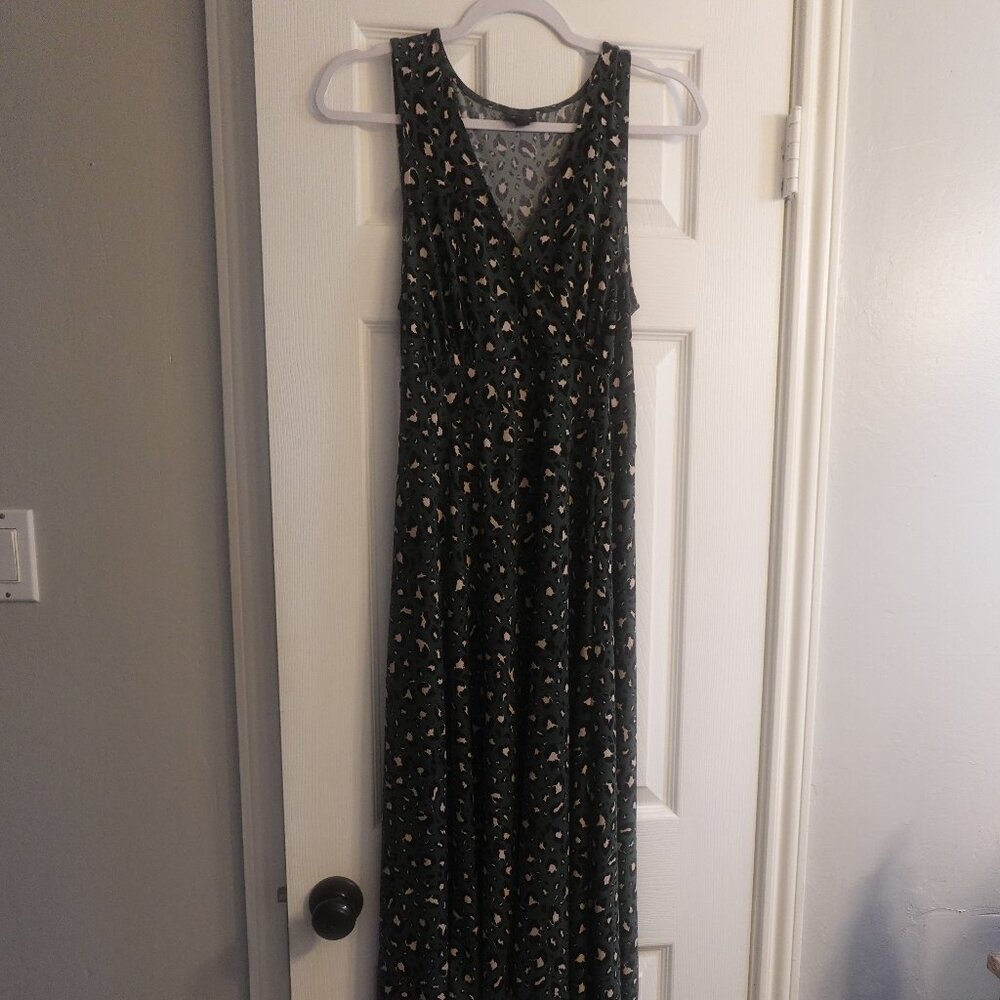 Torrid Green Black Beige Cheetah Print Sleeveless Faux Wrap Dress 00 (Sz 10/M-L)